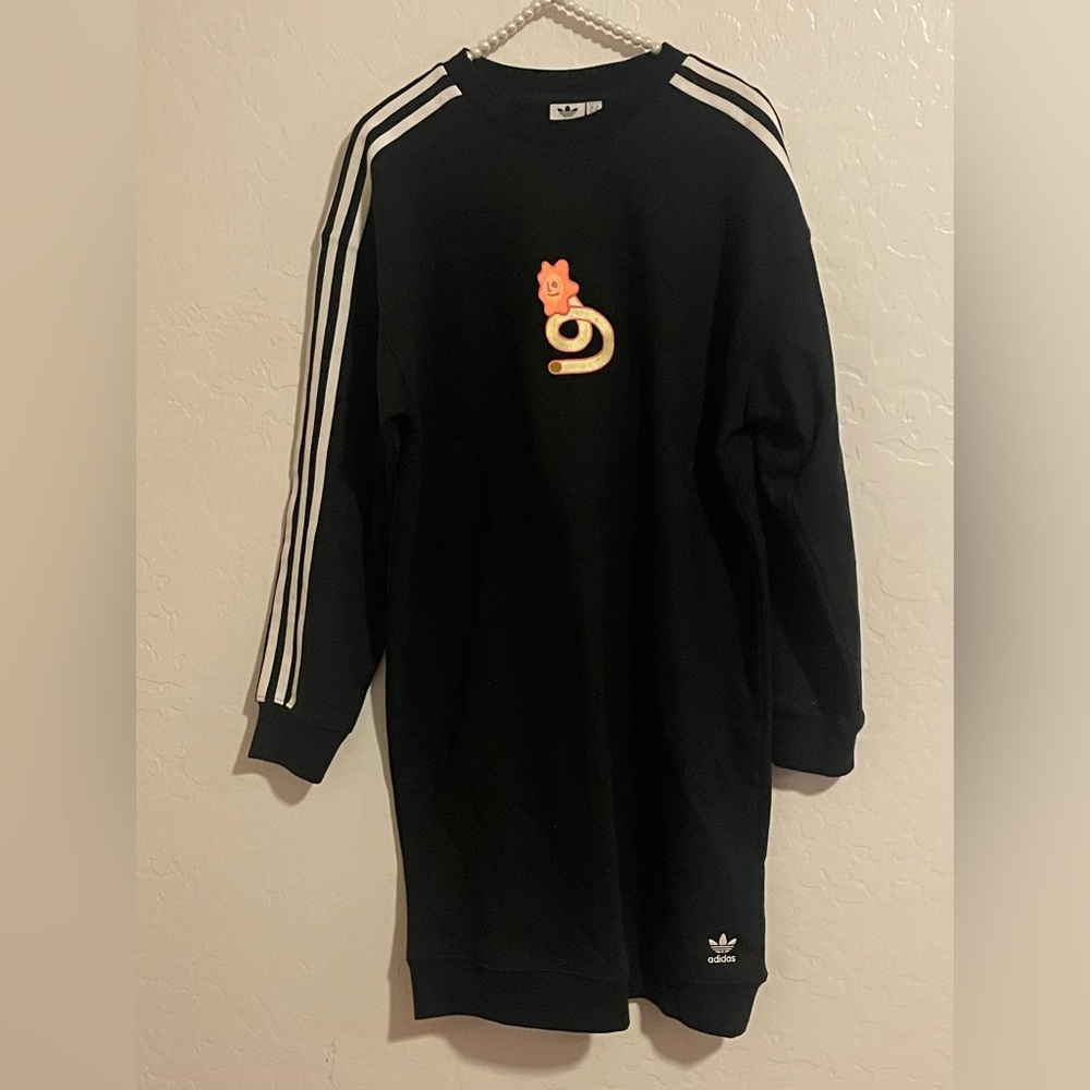 Adidas Black Dress with White Stripes and Orange Detail